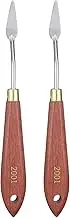 2pcs Palette Knife Painting Tool 1.38" x 0.39" Stainless Steel Teardrop Blade 3.35" Length Spatula Painting Pallet Knives with Hole Beech Wood Handle for Acrylic Canvas, Red/Silver