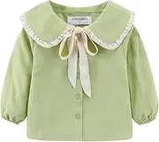 Mud Kingdom Girl Shirt Peter Pan Collar with Bowknot Blouse Long Sleeve School Uniform