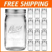 32 oz Wide Mouth Mason Jars - 12 Pack Airtight Glass Jars for Canning & Storage