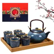 Japanese Tea Set Asian Tea Set for Adults with 1 Teapot 6 Tea Cups 1 Tea Tray...