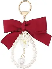 [GLSTOY] Bow Keychain Bow Bag Charm Bow Purse Charm Coquette Keychain Pearl Bag Charm Bow Key Chain Cute Keychain for Women Pearl Keychain Bracelet Keychain Accessory Imitation Pearls Red