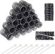 Willbond 20 Pack Vintage Brush Rollers for Hair with Picks Medium Wire Mesh Rollers for Women Effortless Curls and Waves Flexible Locking Pins Small Curls(Black,2.5 x 1.4 Inch)