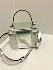 Michael Kors Women Sandrine Small Box Crossbody Bag Handbag Purse Silver Glitter