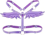 [YJLZNBL] Angel Wings Leather Body Harness Sexy Cage Bra Shoulder Belt Punk Waist Band Body Bondage Crop Tops for Rave Costume