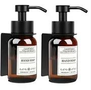 Nobtou 8.5oz Glass Soap Dispenser 2 Pack - Shampoo,Conditioner and Dish Soap Dispenser with Pump,Wall Mount Holder and Waterproof Labels for Kitchen and Bathroom (Brown)