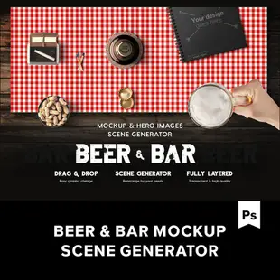 啤酒酒吧廚房用具場景樣機 Beer & Bar Mockup Scene.M2020022402