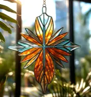 SENSORY PALM LEAF CROSS Vibrant Handmade Custom Spirit Stained Glass SUNCATCHER