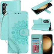 [Cavor] Wallet Case for Samsung Galaxy S23 5G 6.1'' PU Leather Case Magnetic 3D Embossed Flower Women Flip Kickstand with Card Holder Wristlet Hand Strap Protective Cover -Flower Light Green