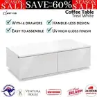 High Gloss White Coffee Table 4 Storage Drawers Modern Living Room Furniture New