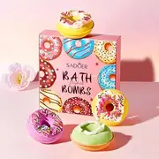 Donut Bath Salt Balls, 4PCS Donut Bath Bomb Gift Set, Natural Organic Bubble Bathbombs for Women, Moisturizing Aromatherapy Shower Steamers Bubble Bath Spa, Gift Stocking Stuffers Christmas for Ladies