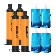 Personal Water Filter Straw 4-Stage Filtration w/Collapsible Water Bottle,4-Pack