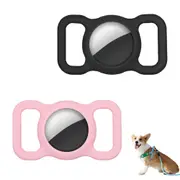 2pcs Pet Silicone Protective Case Anti Lost Airtag Dog Collar Holder for Apple-Black and Pink