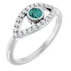 Natural Alexandrite & Natural White Sapphire Evil Eye Ring In Sterling Silver