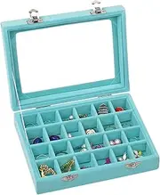 Ivosmart Velvet Glass Jewelry Ring Display Organiser Box Tray Holder Earrings Storage Case (Light Blue)