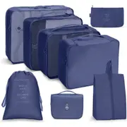 8Pcs Packing Cubes Travel Pouches Luggage Organizer Clothes Suitcase Storage Bag -Navy