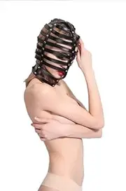 Leather Full Head Strap Hollow Hood Mask for Bondage Fantasy Couples Flirting,Halloween Costumes