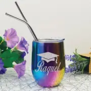 Graduation Rainbow Tumbler Stemless Wine Glass