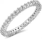 [Blue Apple Co.] Full Eternity Stackable Wedding Band Ring 925 Sterling Silver Choose Color