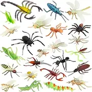 Pinowu Insect Bug Toy Figures for Kids Boys 2-4h Fake Bugs - Fake Spiders Cockroaches Scorpions Crickets Lady Bugs Mantis and Worms for Education and Christmas Party Favors (24 Pack)
