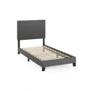 Furinno Bed Twin Laval Button Tufted Headboard Frame Wood Material Glam Stone