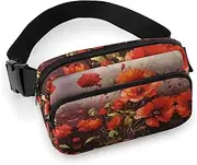 [YTLKGFP] Waist Pack Oil Painting Red Flower Printed Butt Pack Fanny Pack Hip Bum Bag for Workout Traveling Casual Running Hiking Cycling, Oil Painting Red Flower, 7.9 X 5.1 in