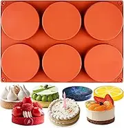 Funshowcase Round Disc Baking Silicone Mould 6-Cavity, 3inch, Circle Epoxy Resin Tray, Chocolate Cake Pie Custard Tart Muffin Sandwiches Eggs Bakeware, Soap Concrete Cement Plaster Pan