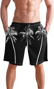 [XYMZR] Black White Palm Tree Men's Swim Trunks Quick-Dry Bathing Suit Swimming Board Shorts S