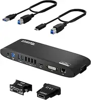 Plugable USB 3.0 Universal Laptop Docking Station for Windows and Mac (Dual Monitor: HDMI and DVI/HDMI/VGA, Gigabit Ethernet, Audio, 6 USB Ports) - Horizontal