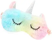 Cute Animal Sleeping Sleep Mask Soft Plush Blindfold Cute Rabbit Panda Koala Eye Cover Eyeshade for Kids Teens Girls Women (Unicorn Rainbow)
