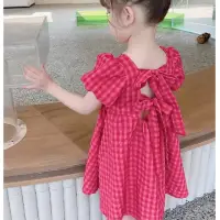 在飛比找momo購物網優惠-【Baby 童衣】任選 桃紅泡泡袖格子娃娃裙 女寶寶夏季洋裝
