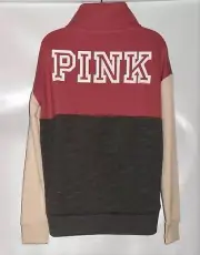 Victoria's Secret Pink Half-Zip Colorblock Pullover Sweatshirt Soft Begonia M