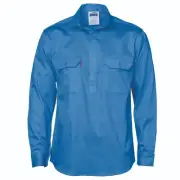 DNC Long Sleeve Closed Front 100% Cotton Drill Work Shirt Size S M L XL 2XL- 5XL