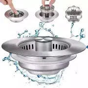 3 in 1 Kitchen Sink Drain Strainer Stainless Steel Pop-Up Stopper Filter Plug