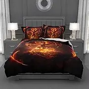 Lokaluo Dragon Duvet Cover King Size 3D Printed Flying Dragon with Wings Fire King Duvet Cover Set Wildlife Animals Bedding Set Bedroom Decor 3 Pcs Comforter Cover with 2 Pillowcases