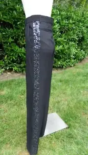Dries Van Noten Pants Tuxedo Trim Embellished Sequin Black NWT $1220 34