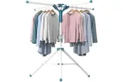 Tripod Clothes Drying Rack with 24 Windproof Hooks, Blue
