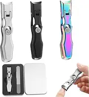 Fingernail Clipper, Nail Clippers with Nail File 3 Sets Ergonomic Stylish Nail Clippers with Catcher Sharp Rivet Switch Washable Iron Box Fingernail Toenail Clippers, Nail Clippers