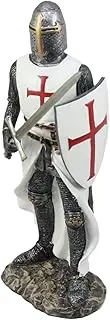 Ebros White Cloak Caped Medieval Crusader Swordsman Knight Figurine 11.5H Medieval Royal Suit of Armor Knight of The Cross Resin Collectible