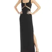 Aidan Mattox Cut-Out Maxi Evening Dress SQUARE NECK WOMENS SIZE 6 BLACK NEW