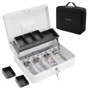 Cash Box with Bag, Metal Money Box with Money Tray, Large Locking Cash Boxes ...