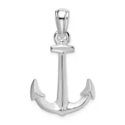 Sterling Silver De-Ani Rhodium-Plated Polished 3D Anchor Pendant