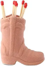 [ALSAM] Cowboy Boot Match Holder - Match Holder with Striker - Bathroom Match Holder - Ceramic Cowboy Boot Decor - Very Cute Addition for Interior Decor - Matches not Included (Lightbrown)