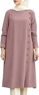 [Generic] Muslim Dresses for Women Solid One-Piece Muslim Abaya Modest Maxi Robe Top Classic Islamic Gift Set for Eid Ramadan, Pink, 4X-Large