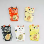 Kyoto ware, Kiyomizu ware, five-color beckoning cat chopstick rest set, Shisen