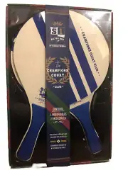 Paddle Set Ping Pong Table Tennis Paddleball 2 Wooden Paddles 2 Paddleballs Blue