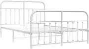 vidaXL Queen Size Metal Bed Frame with Storage Space, Supportive Slats, Elegant Headboard and Footboard, Robust Steel Construction - White