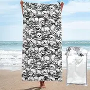 Black And White Skulls Pattern Quick Dry Towel Microfiber Sports Gym Shower Home Use Hiking Bathroom Multifunctional