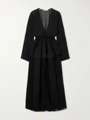 [Alaïa] Alaïa - Gathered Georgette Peplum Midi Dress - Black - FR 36 FR 36 Black