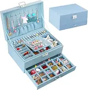 [QBestry] Jewelry Boxes for Women Blue Velvet Jewelry Organizer with Lock,Teen Jewelry Organizers and Storage Earring and Necklace Holder Organizer Box Womens Jewelry Box for Necklaces Earrings Rings Bracelets