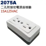 2075A 二孔附接地電源座檢驗 15A 125VAC